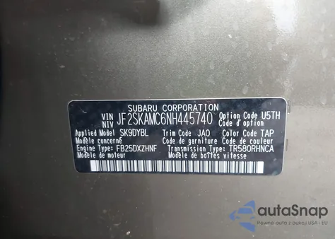 2022 Subaru Forester Wilderness z USA, uszkodzony, nr VIN JF2SKAMC6NH445740